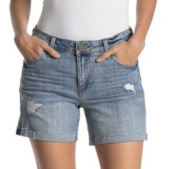 NEW Kut from the Kloth Katy boyfriend denim raw hem cuffed jean shorts new 20W - Picture 1 of 10